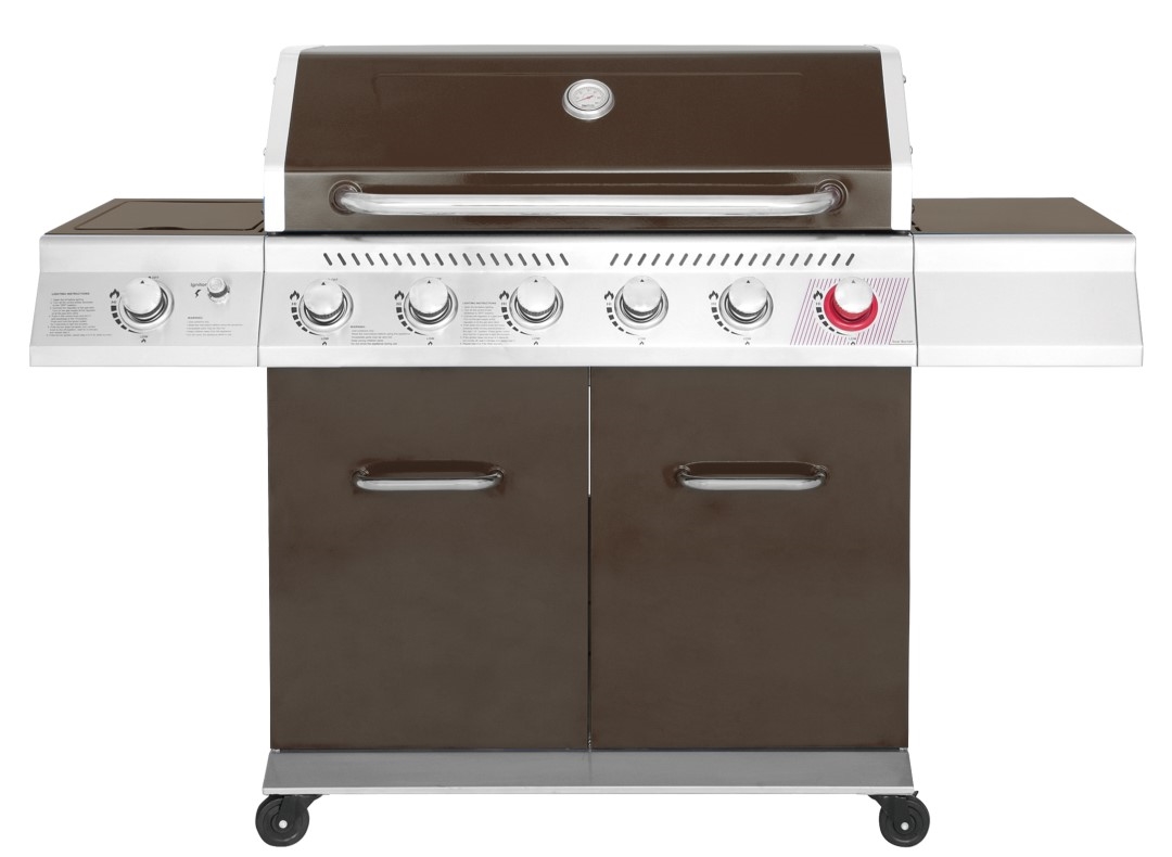 Brown enamel coated Steel 6B 3kW(each) gas grill, High Temperature Main Burner & Infrared Back Burner are available