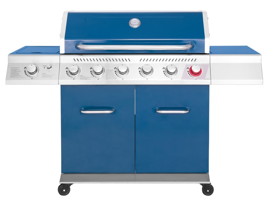Blue enamel coated Steel 6B 3kW(each) gas grill, High Temperature Main Burner & Infrared Back Burner are available
