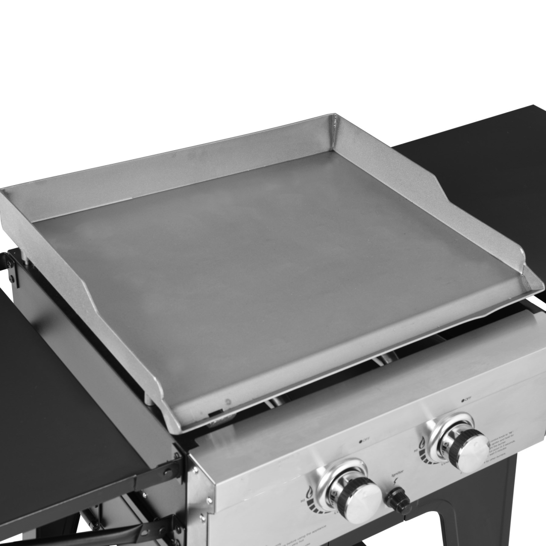 Stainless Steel 2Burners Gas Griddle with Folding Side Tables and