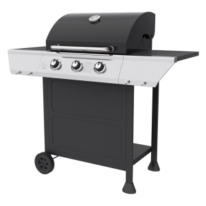 Black Powder Coated 3 Burners Gas Grill with Big Control Panel and Front Plate