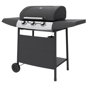 Light-weight 3 Burners Black Powder Coated Gas Grill 
with Front Plate and Punched Side Tables