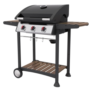Competitive 3 Burners  Faux Wood Grain Paint Coated Gas Grill 
with Double Layer Lid