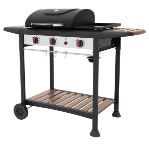 ENJ Series 2+1 Burners Gas Grill with Wood Grain Painted Side Tables & Bottom Shelf