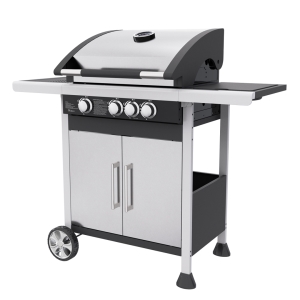 Stainless Steel 3 Burners Gas Grill, with Double Layer Lid and Side Burner