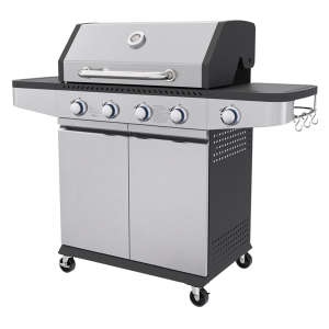 Premium 4 Burners Gas Grill with Enamel Coated Cast Iron Cooking Grid and Double-layer Lid