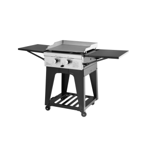 Stainless Steel 2-Burners Gas Griddle with Folding Side Tables and Sandblasted Steel Cooking Plate