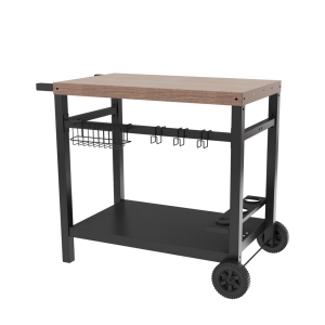 Double Shelf Working Table with Faux Wood Grain Paint Coated Tabletop and Multifunctional Trolley