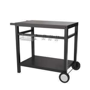 Double Shelf Black Powder Coated Working Table with Handle and Hanging Basket