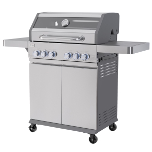 Premium 4 Burners Gas Grill with Explosion-proof Glass Window, Infrared Rear Burner and Folding Table