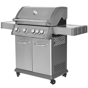 Premium 4 Burners Gas Grill with Cast Aluminum Side Plates of Lid and Stainless steel Side Tables
