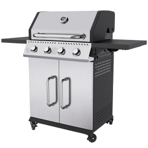 Premium 4 Burners Gas Grill with Folding Side Table and Premium Enclosed Cabinet