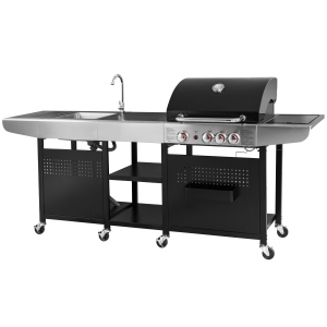 Outdoor Kitchen 3 Burners Gas Grill with Sink and Worktable