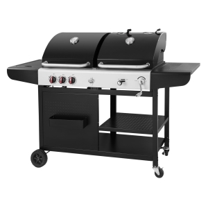 2-Burner Trolley Gas & Charcoal Combo Grill, with Side Burner