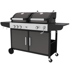 2-Burner Cabinet Gas & Charcoal Combo Grill, with Side Burner