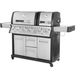 6-Burner Stainless Steel Gas Grill with Double-layer Firebox, Rear Burner and Side Burner