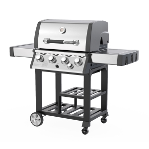 4-Burner 3.5kW Stainless Steel Gas Grill with Double-layer Firebox & Sturdy Trolley