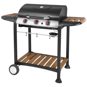 ENJ Series 3-Burner Gas Grill with Wood Grain Painted Side Tables & Bottom Shelf