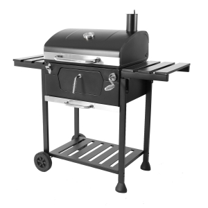 24-Inch Charcoal Grill with Folding Side Tables & Smoke Stack