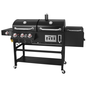 3-Burner Gas & Charcoal Combo Grill, with Side Burner and Offset Smoker