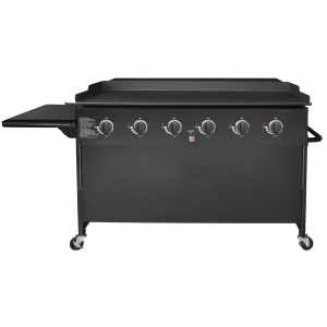 Flat Top 6-Burners Black Powder Coated Gas Griddle with  Adjustable Back Shelf and Folding Side Table