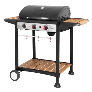 ENJ Series 3-Burner Gas Grill with Wood Grain Painted Side Tables