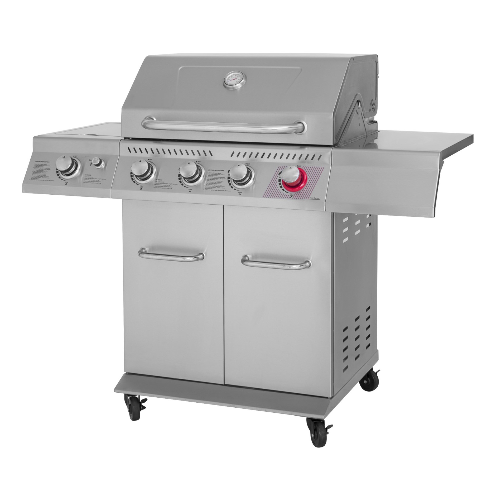 4 Burners Stainless Steel Gas Grill, with Stainless Steel Firebox and High Temperature Main Burner